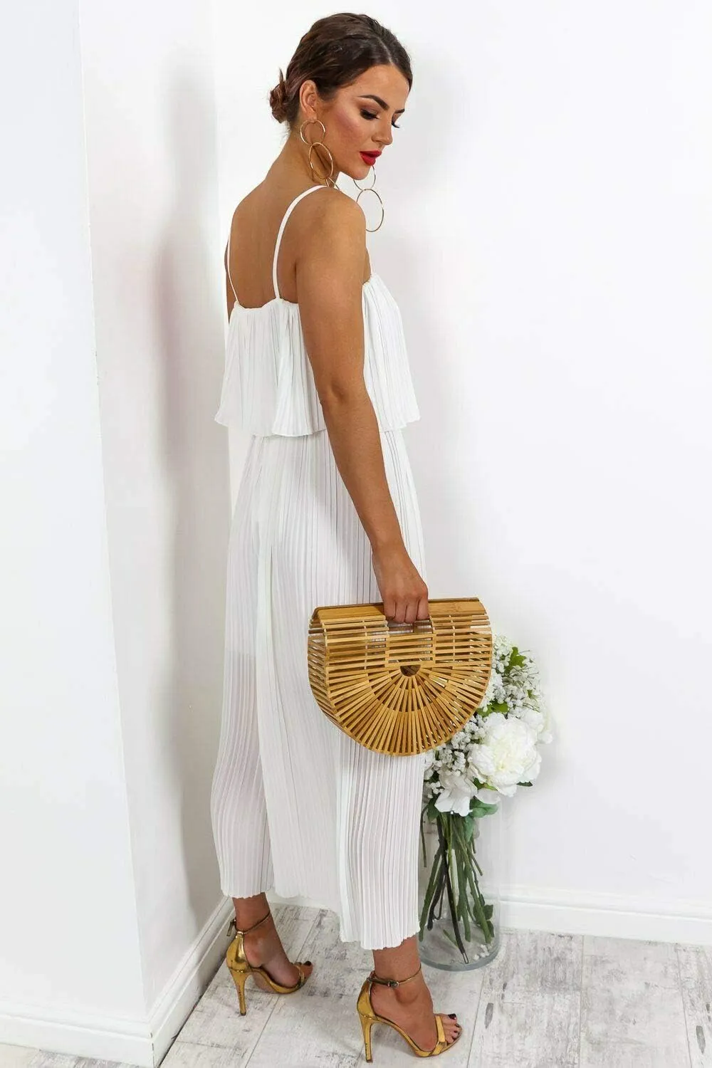 Women's Sleeveless Pleated Soft Fabric Strap All in One Jumpsuit Ladies Dress Playsuit