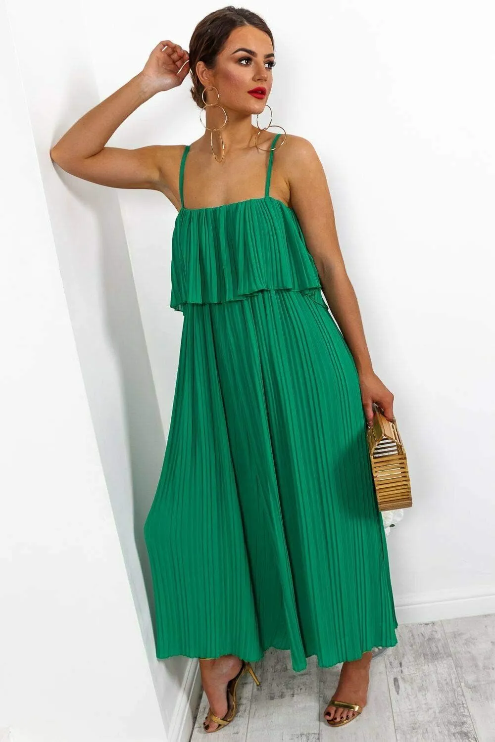 Women's Sleeveless Pleated Soft Fabric Strap All in One Jumpsuit Ladies Dress Playsuit