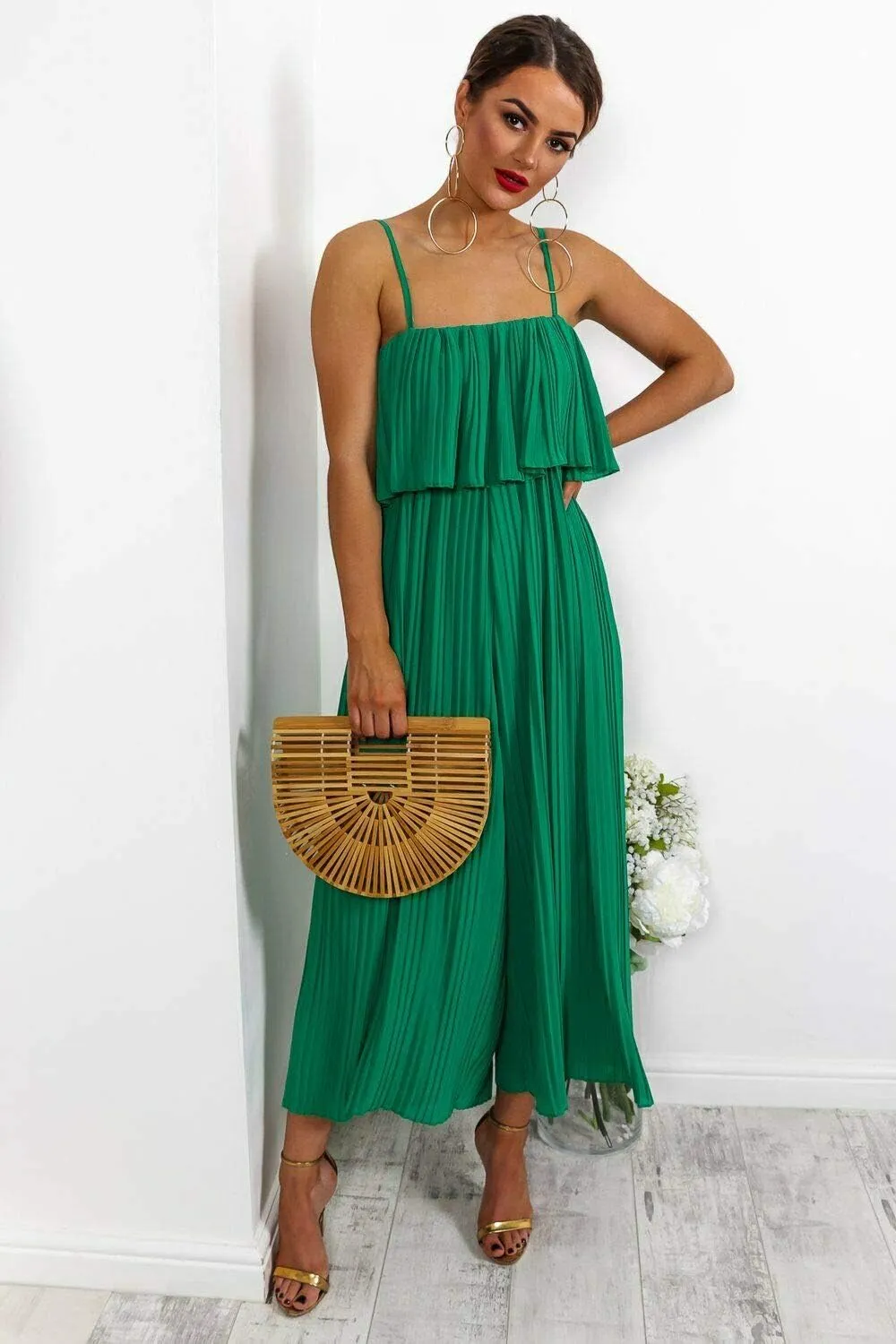 Women's Sleeveless Pleated Soft Fabric Strap All in One Jumpsuit Ladies Dress Playsuit