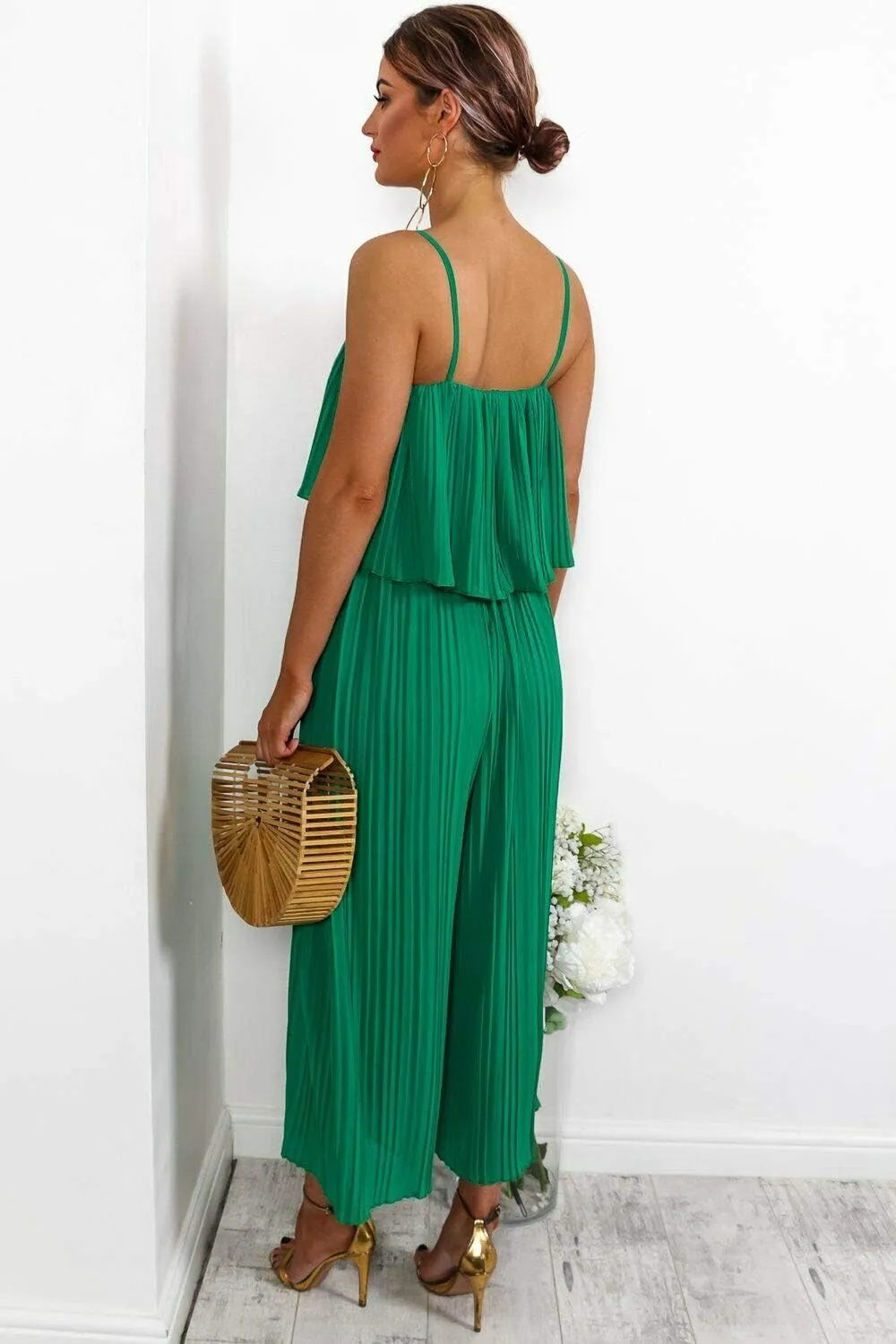 Women's Sleeveless Pleated Soft Fabric Strap All in One Jumpsuit Ladies Dress Playsuit