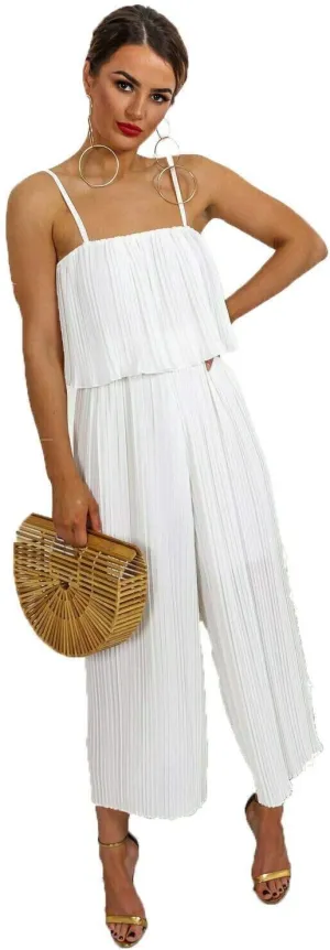 Women's Sleeveless Pleated Soft Fabric Strap All in One Jumpsuit Ladies Dress Playsuit