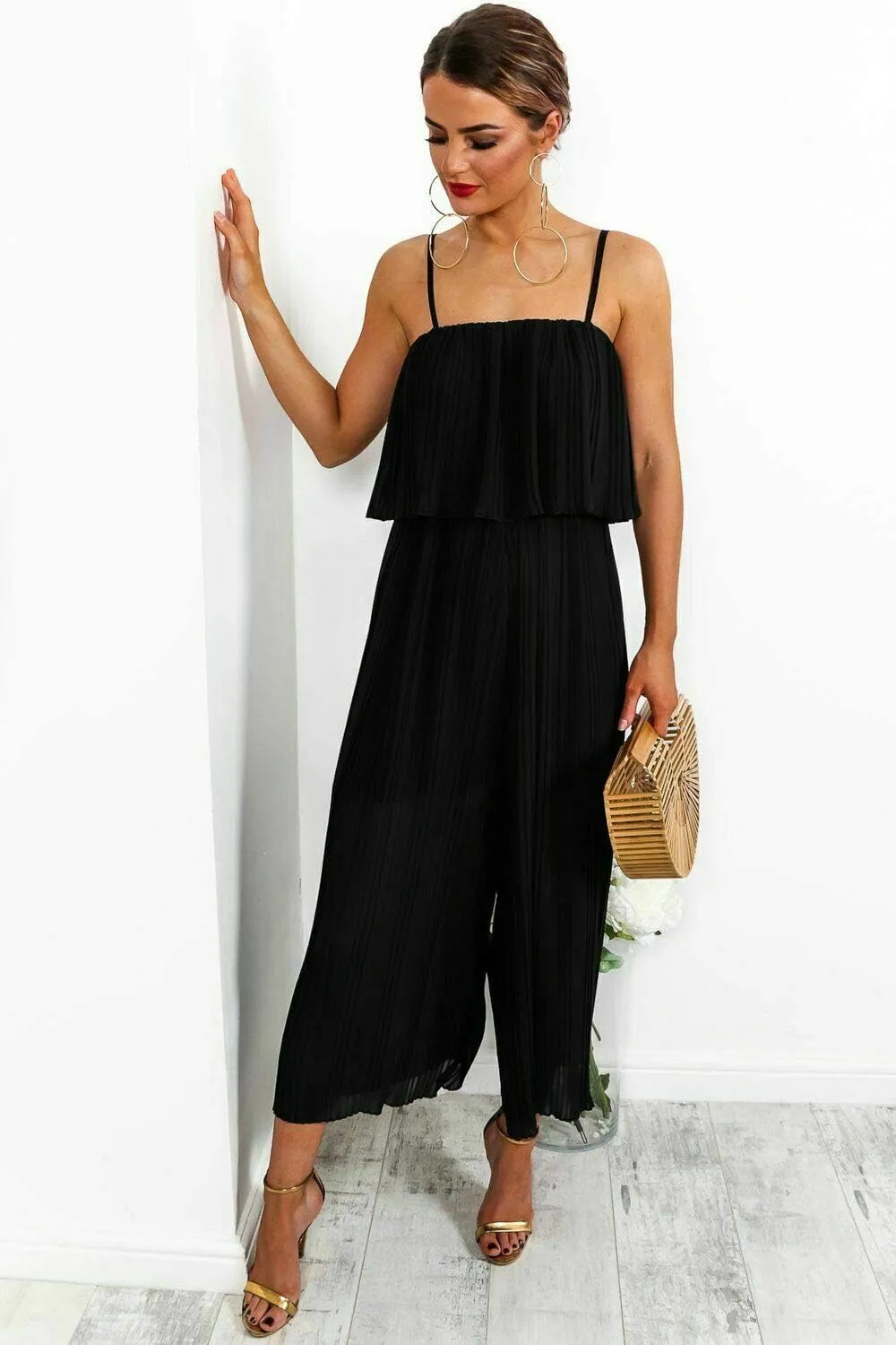Women's Sleeveless Pleated Soft Fabric Strap All in One Jumpsuit Ladies Dress Playsuit