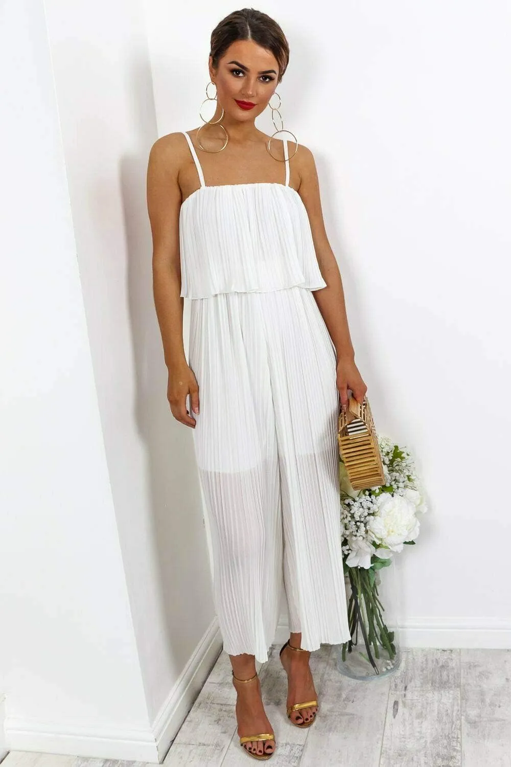 Women's Sleeveless Pleated Soft Fabric Strap All in One Jumpsuit Ladies Dress Playsuit