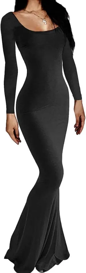 Womens Spaghetti Strap Bodycon Backless Maxi Dress