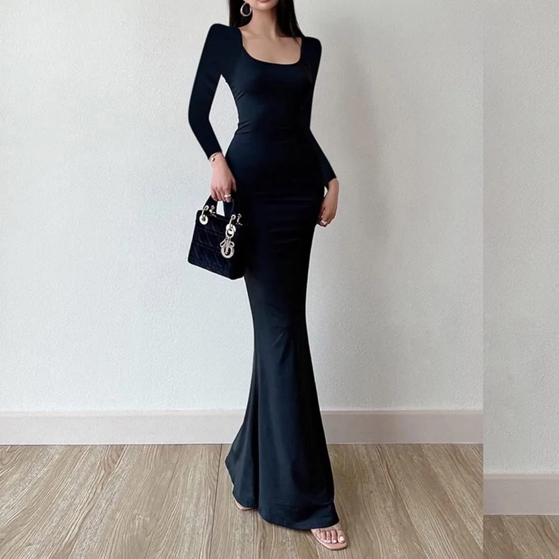 Womens Spaghetti Strap Bodycon Backless Maxi Dress