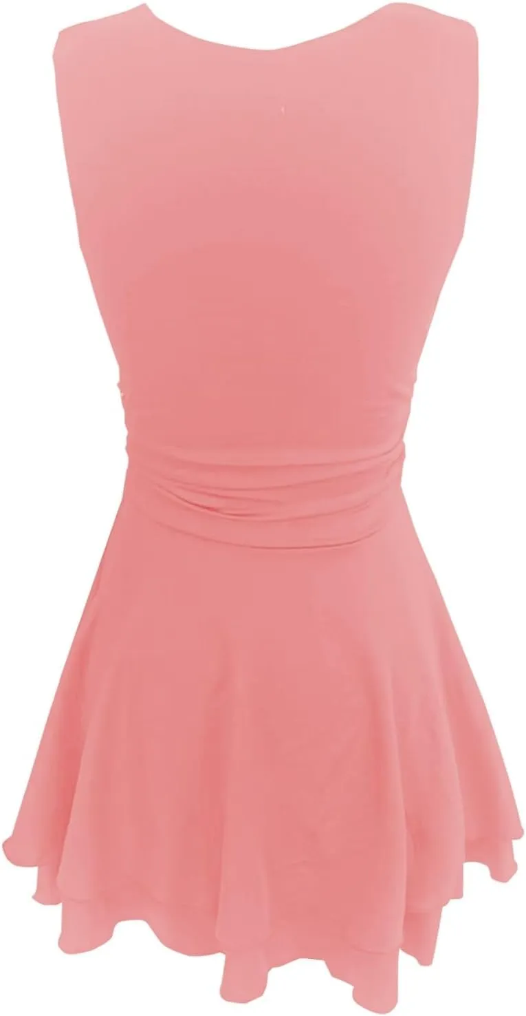 Women's Square Neck Sleeveless Mini Dress Ruched Waist Tiered Ruffle Hem A Line Short Dresses Summer Tank Slim Dress
