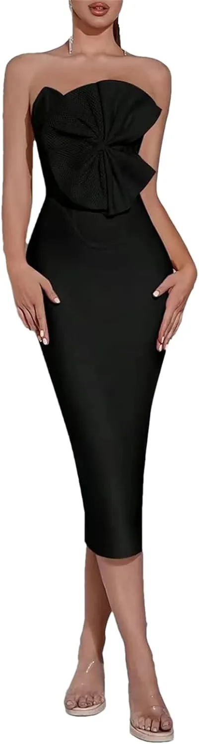 Womens Strapless Elegant Dress - Sleeveless Slimming Evening Cocktail Gown