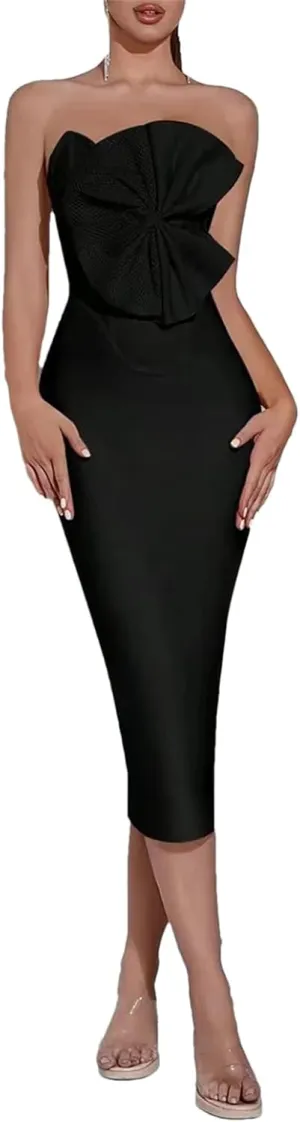 Womens Strapless Elegant Dress - Sleeveless Slimming Evening Cocktail Gown