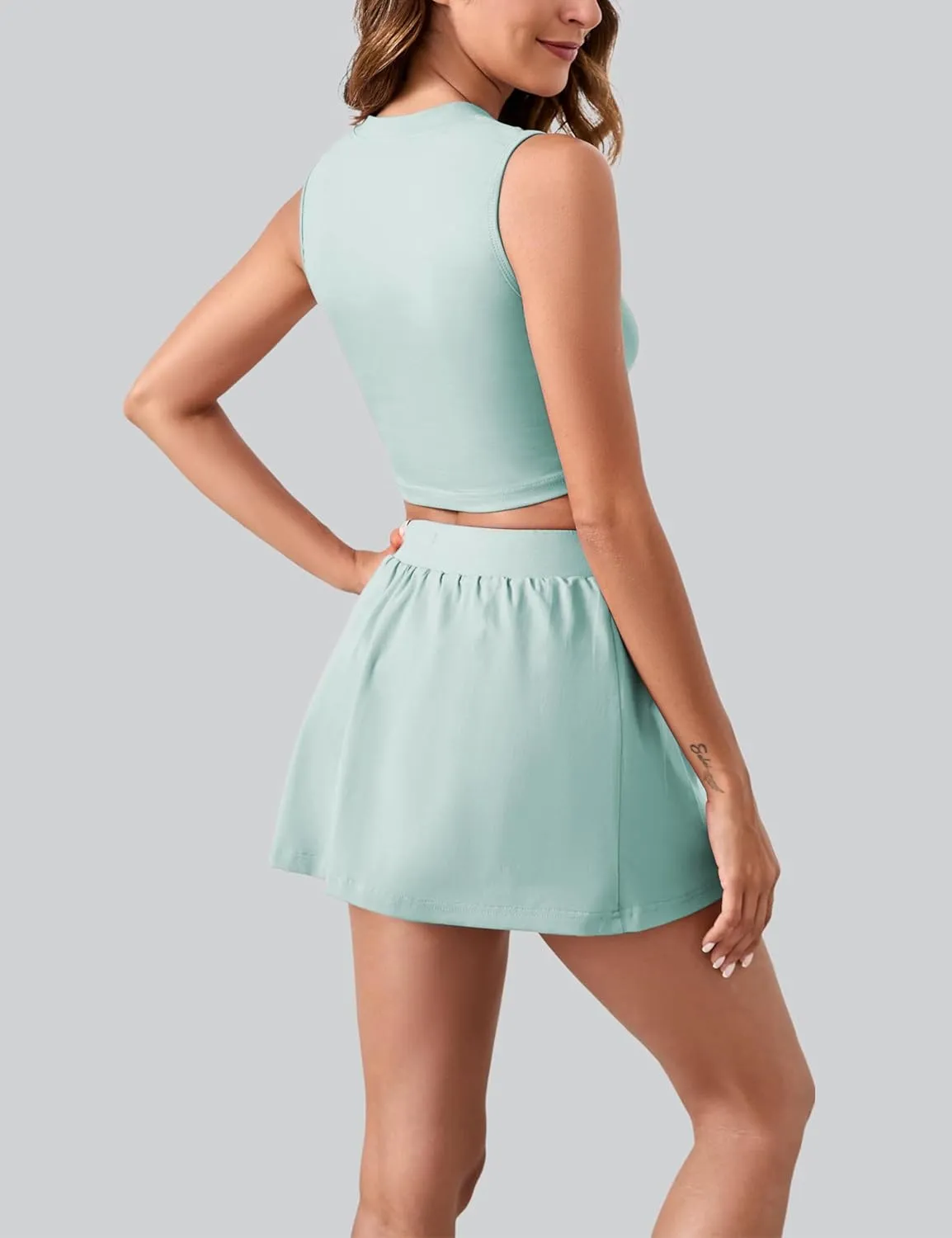 Womens Tennis Athletic Dress 2 Piece Workout Hot Shot Skort Set Mini Golf Active Skirt Built-in Shorts and Pocket