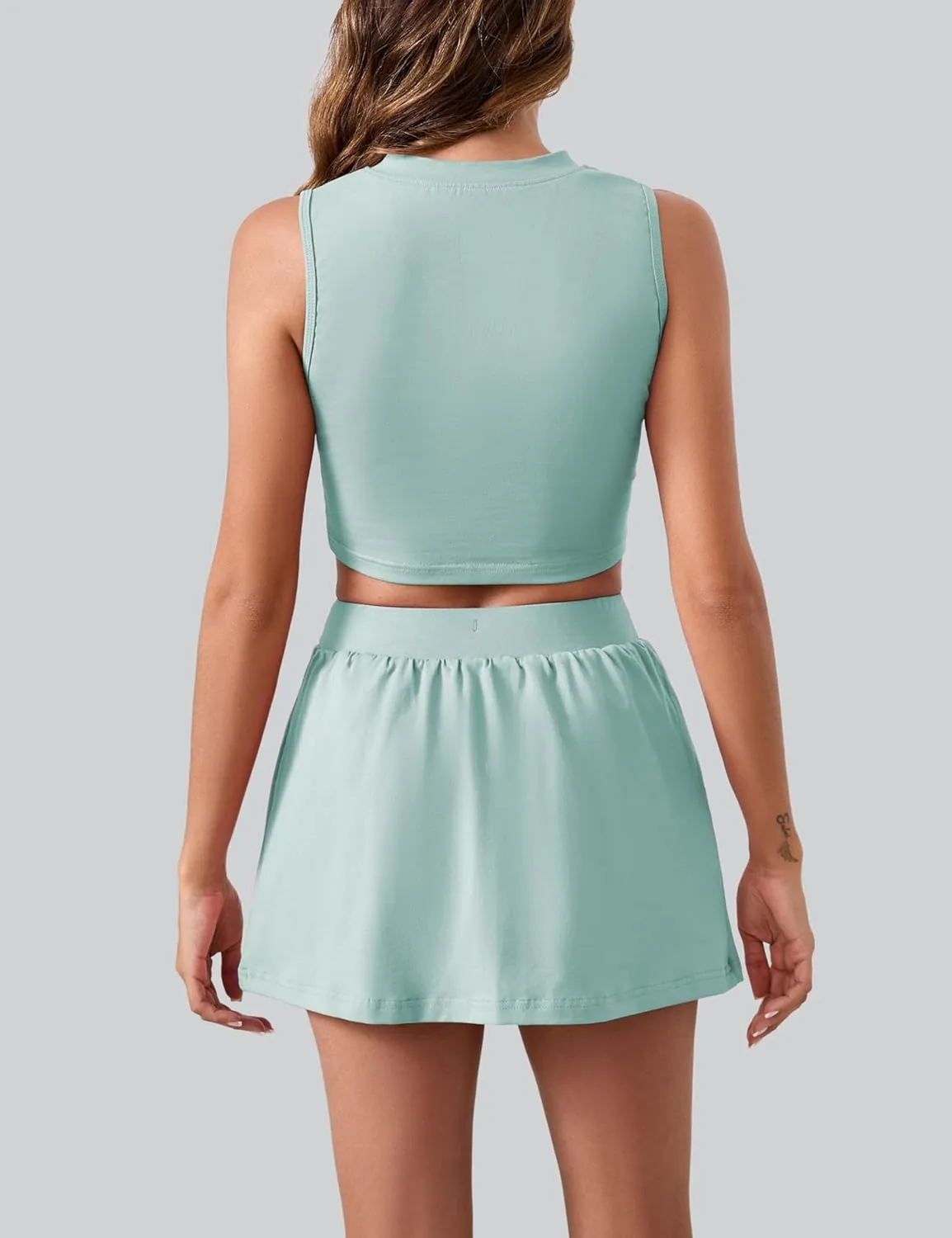 Womens Tennis Athletic Dress 2 Piece Workout Hot Shot Skort Set Mini Golf Active Skirt Built-in Shorts and Pocket