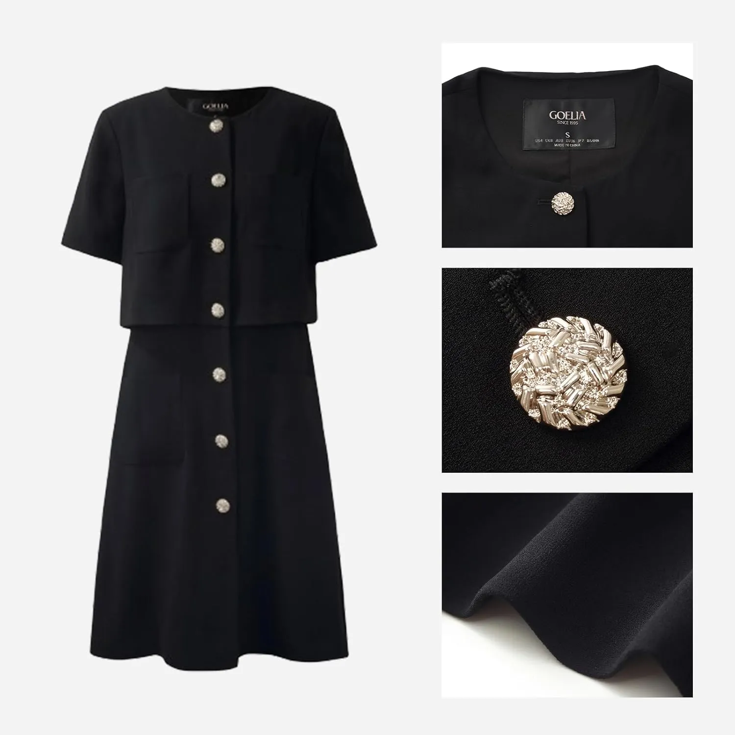 Women's Triacetate Mini Dress Summer Business Casual A Line V-Neck Button Dresses for Wedding Guest Teacher Work