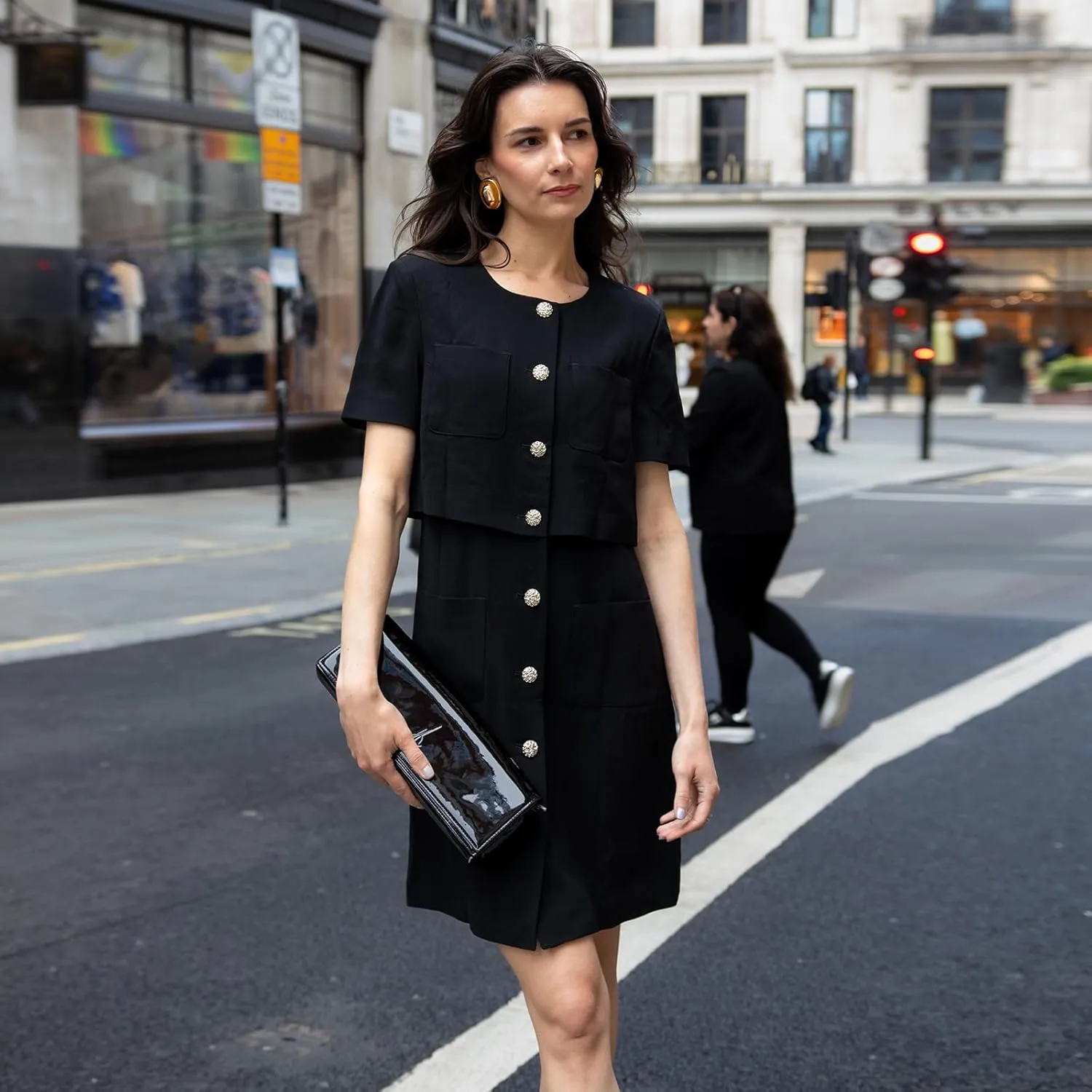 Women's Triacetate Mini Dress Summer Business Casual A Line V-Neck Button Dresses for Wedding Guest Teacher Work