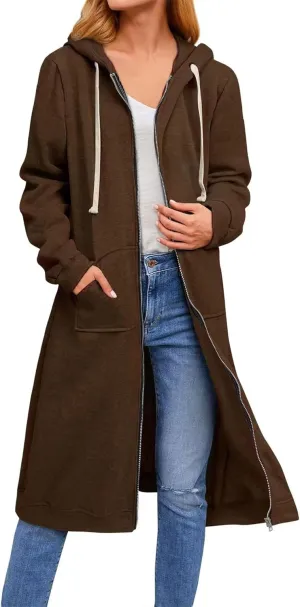 Womens Zip up Long Hoodie, Long Zip up Jacket Oversized Zip Sweatshirt, Womens Long Sweatshirt with Pockets