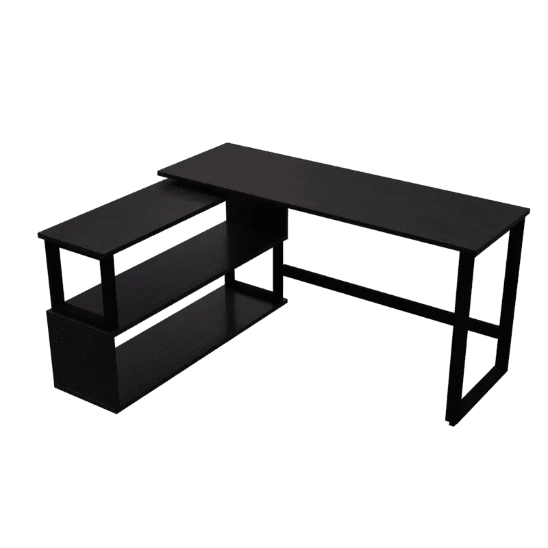 Wooden Twist L-Shaped Executive Office Desk laminated Top with Steel Base and 2 Racks