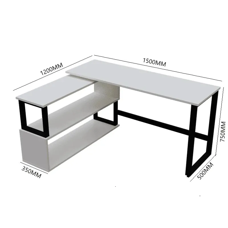 Wooden Twist L-Shaped Executive Office Desk laminated Top with Steel Base and 2 Racks