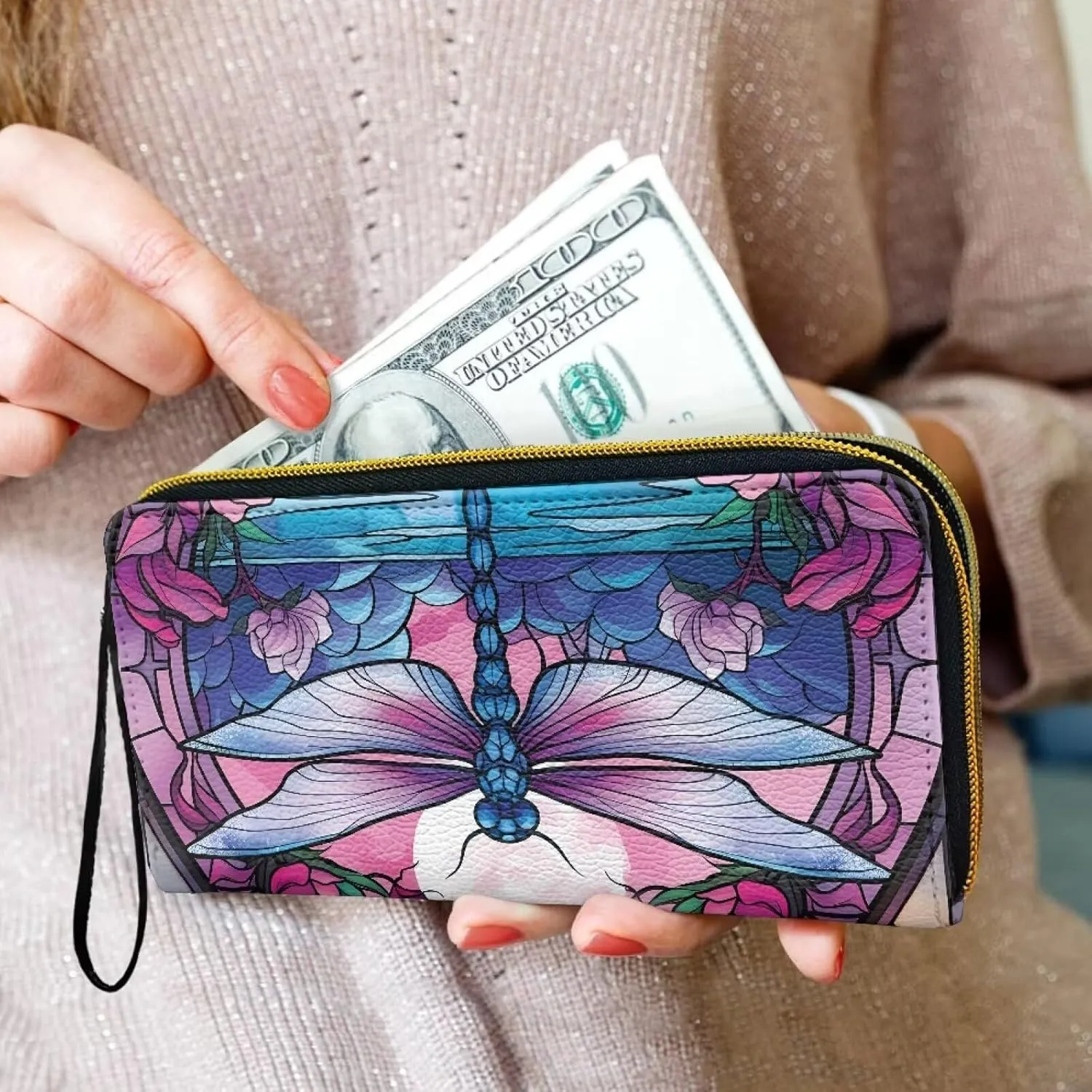 Wristlet Clutch Bags for Women, PU Leather Clutch Bags for Women Bifold Long Slim Clutch