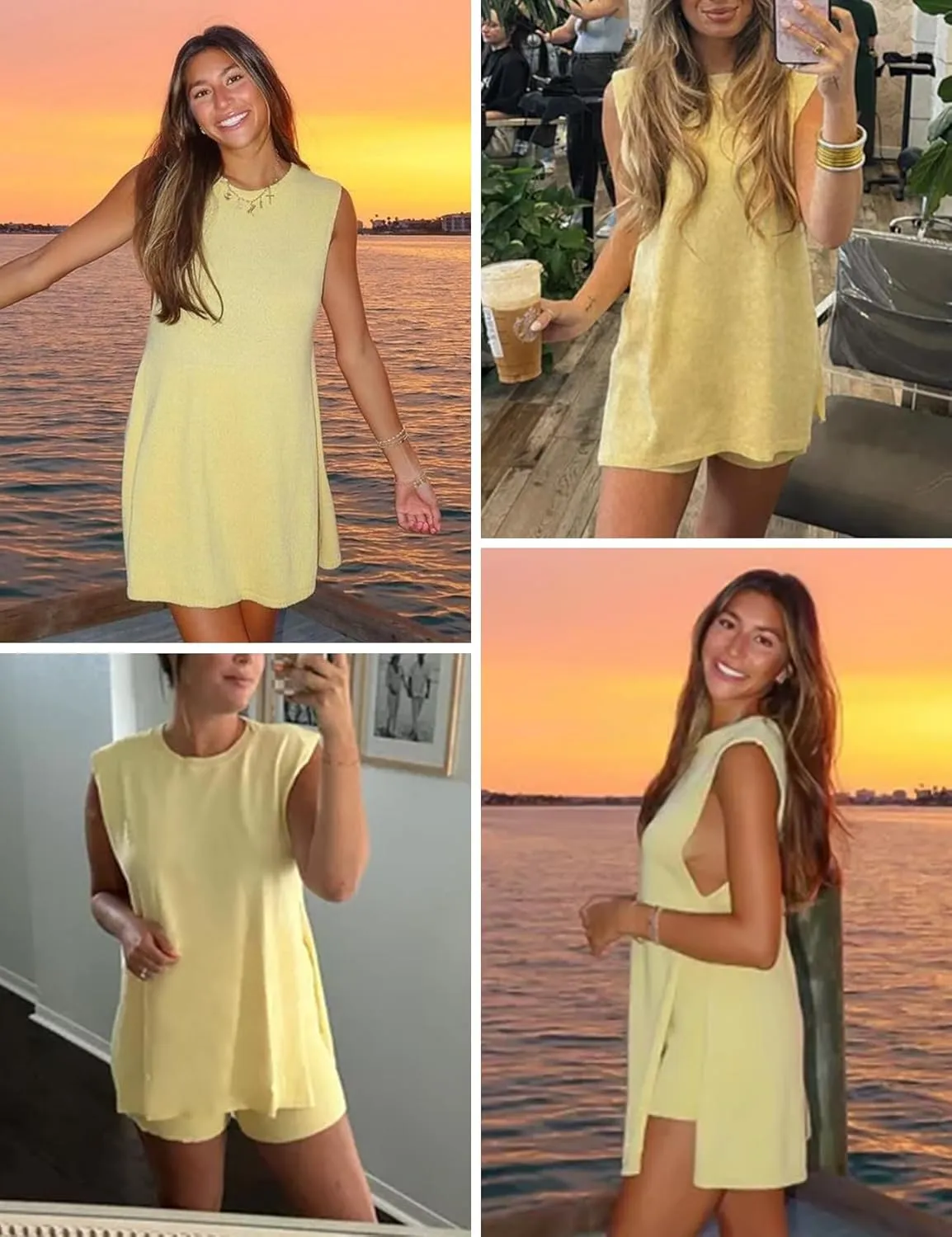 Wyeysyt 2 Piece Sets for Women Summer, Sweater Set Sleeveless Tunic Top and Shorts Beach Vacation Sets Tracksuits