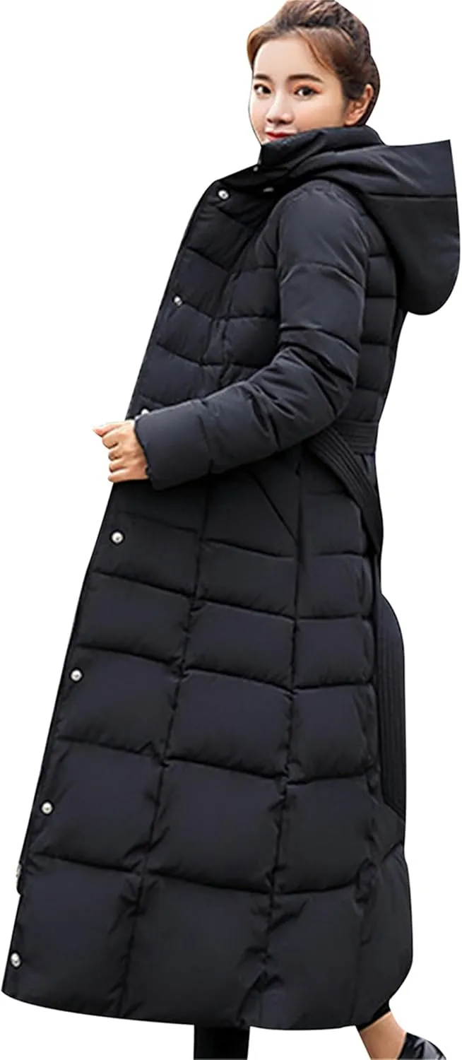 YMING Women's Winter Long Down Coat Pockets Maxi Down Parka Warm Puffer Jacket with Faux Fur Hood