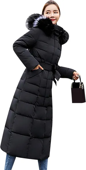 YMING Women's Winter Long Down Coat Pockets Maxi Down Parka Warm Puffer Jacket with Faux Fur Hood
