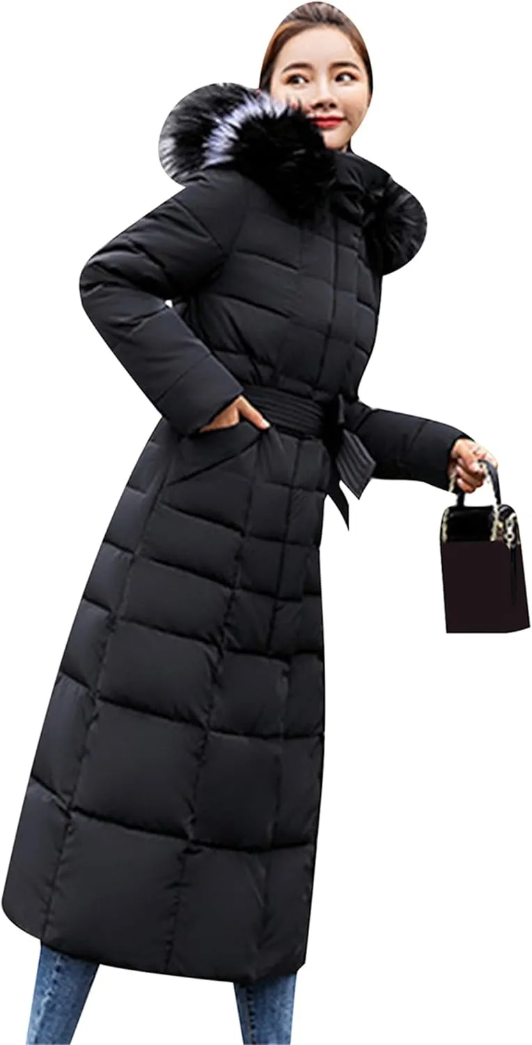 YMING Women's Winter Long Down Coat Pockets Maxi Down Parka Warm Puffer Jacket with Faux Fur Hood