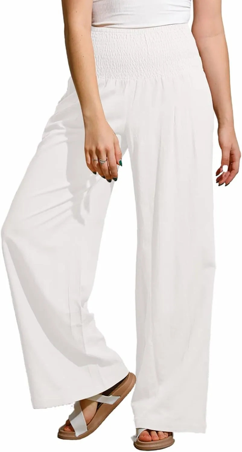 yoeasy Women Summer High Waisted Cotton Linen Palazzo Pants Wide Leg Long Trousers with Pocket
