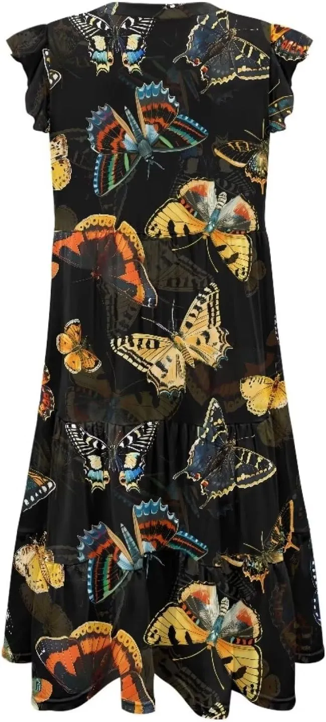 Youngerbaby Women Summer Dresses Midi Dress Flutter Sleeve Tiered Beach Dresses
