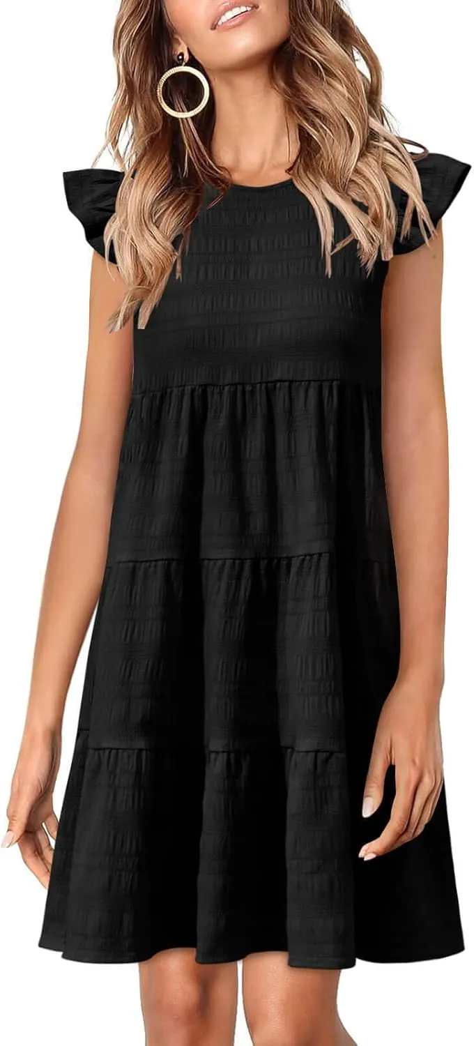 Yousify Summer Babydoll Dresses for Women 2025 Casual Loose Cute Ruffle Cap Sleeve Flowy Mini Dress Sundress