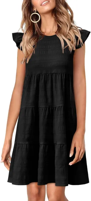 Yousify Summer Babydoll Dresses for Women 2025 Casual Loose Cute Ruffle Cap Sleeve Flowy Mini Dress Sundress