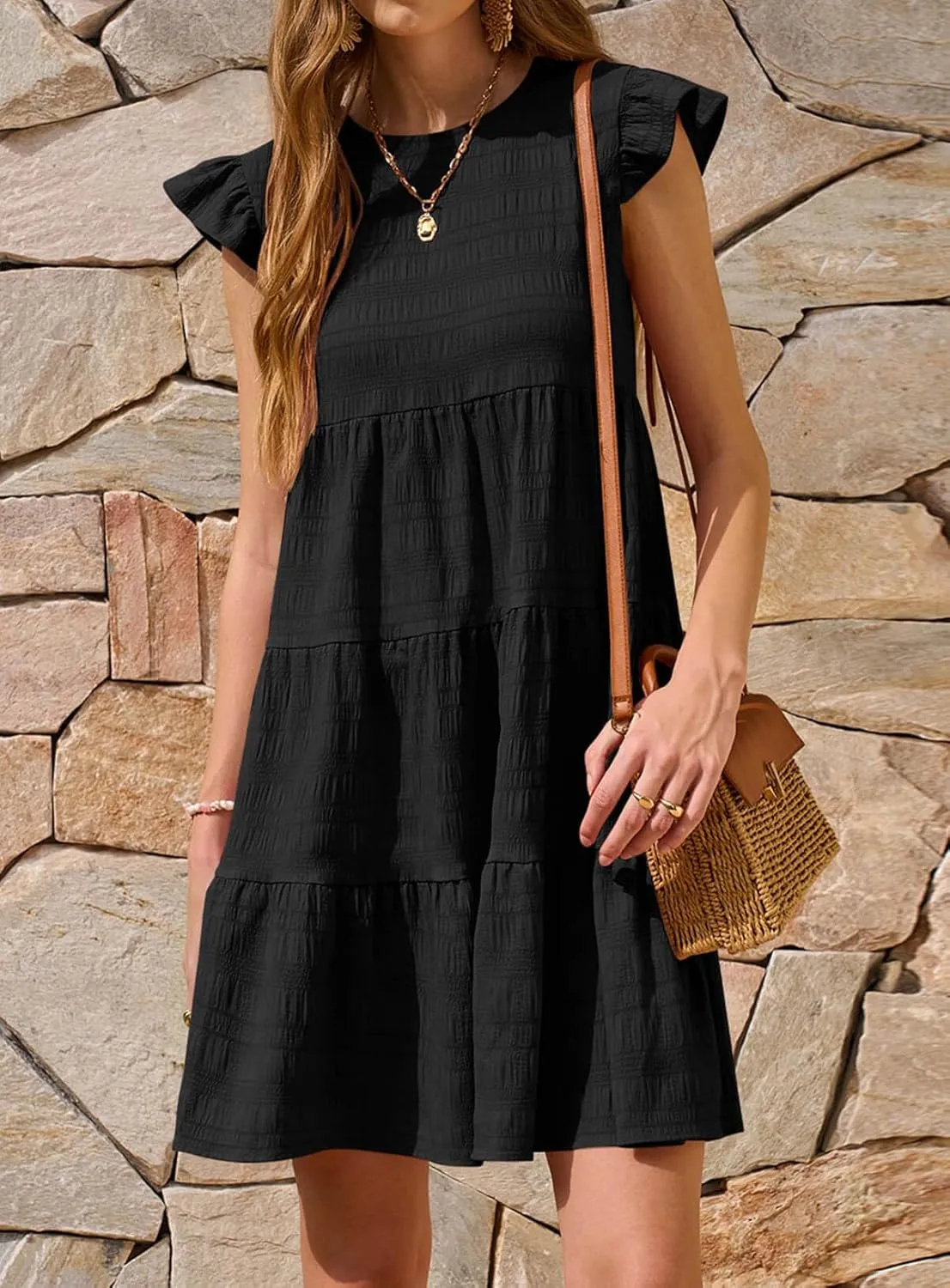 Yousify Summer Babydoll Dresses for Women 2025 Casual Loose Cute Ruffle Cap Sleeve Flowy Mini Dress Sundress