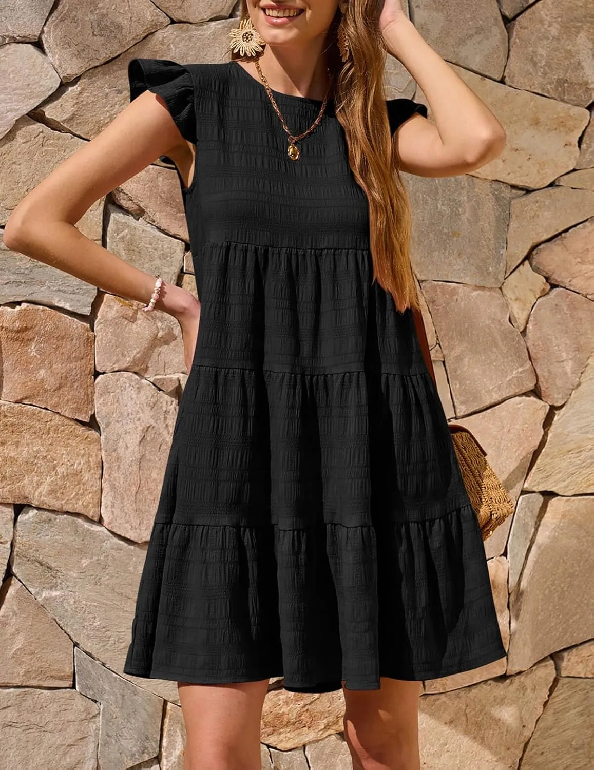 Yousify Summer Babydoll Dresses for Women 2025 Casual Loose Cute Ruffle Cap Sleeve Flowy Mini Dress Sundress