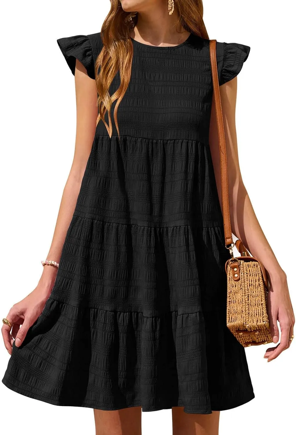 Yousify Summer Babydoll Dresses for Women 2025 Casual Loose Cute Ruffle Cap Sleeve Flowy Mini Dress Sundress