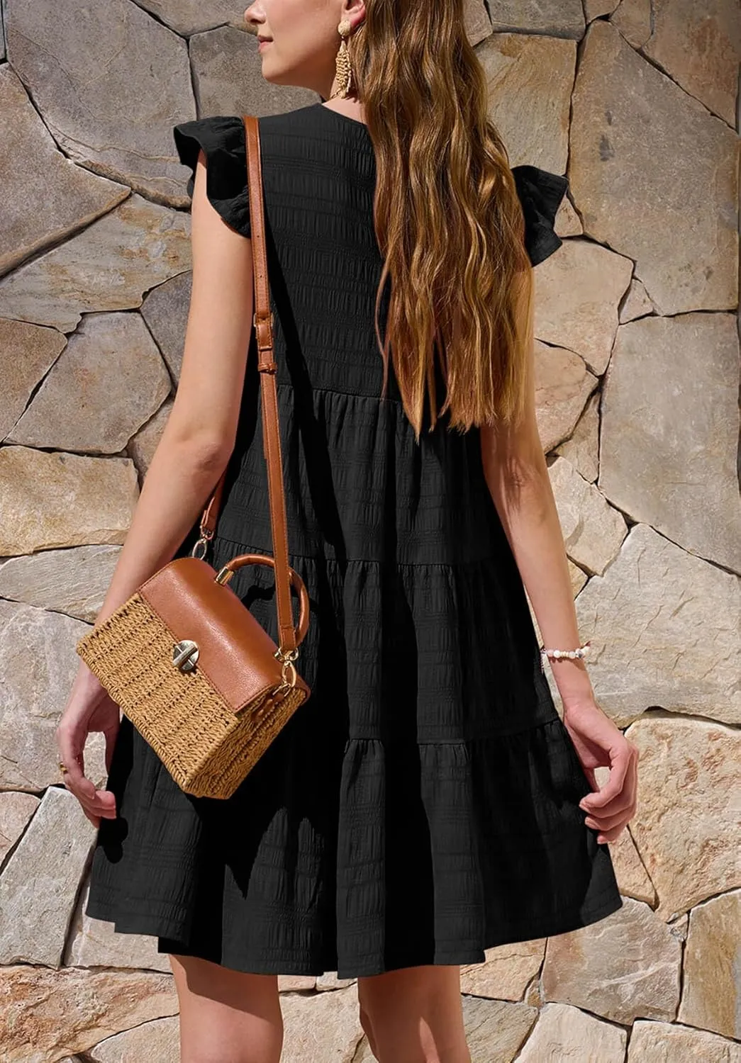 Yousify Summer Babydoll Dresses for Women 2025 Casual Loose Cute Ruffle Cap Sleeve Flowy Mini Dress Sundress