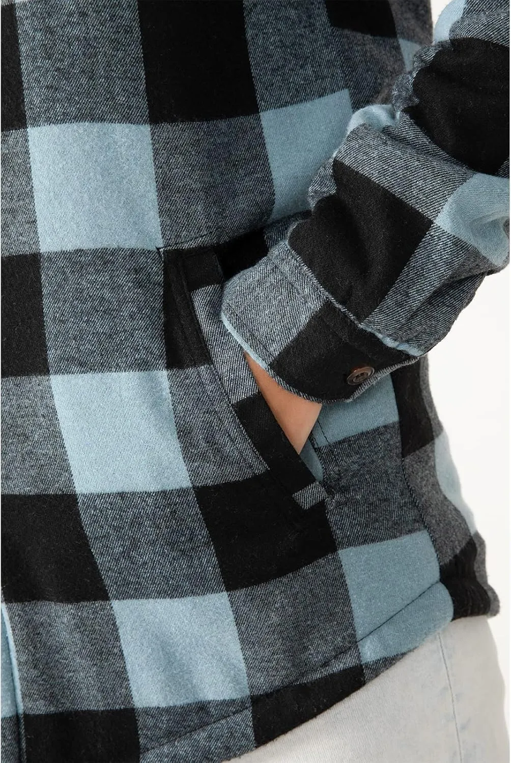 ZENTHACE Women's Sherpa Lined Plaid Flannel Jacket Button Down Hooded Flannel Shirt Jacket Warm Shacket(All Sherpa Lining)