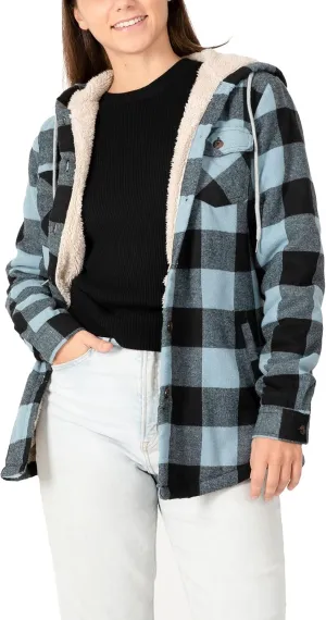 ZENTHACE Women's Sherpa Lined Plaid Flannel Jacket Button Down Hooded Flannel Shirt Jacket Warm Shacket(All Sherpa Lining)