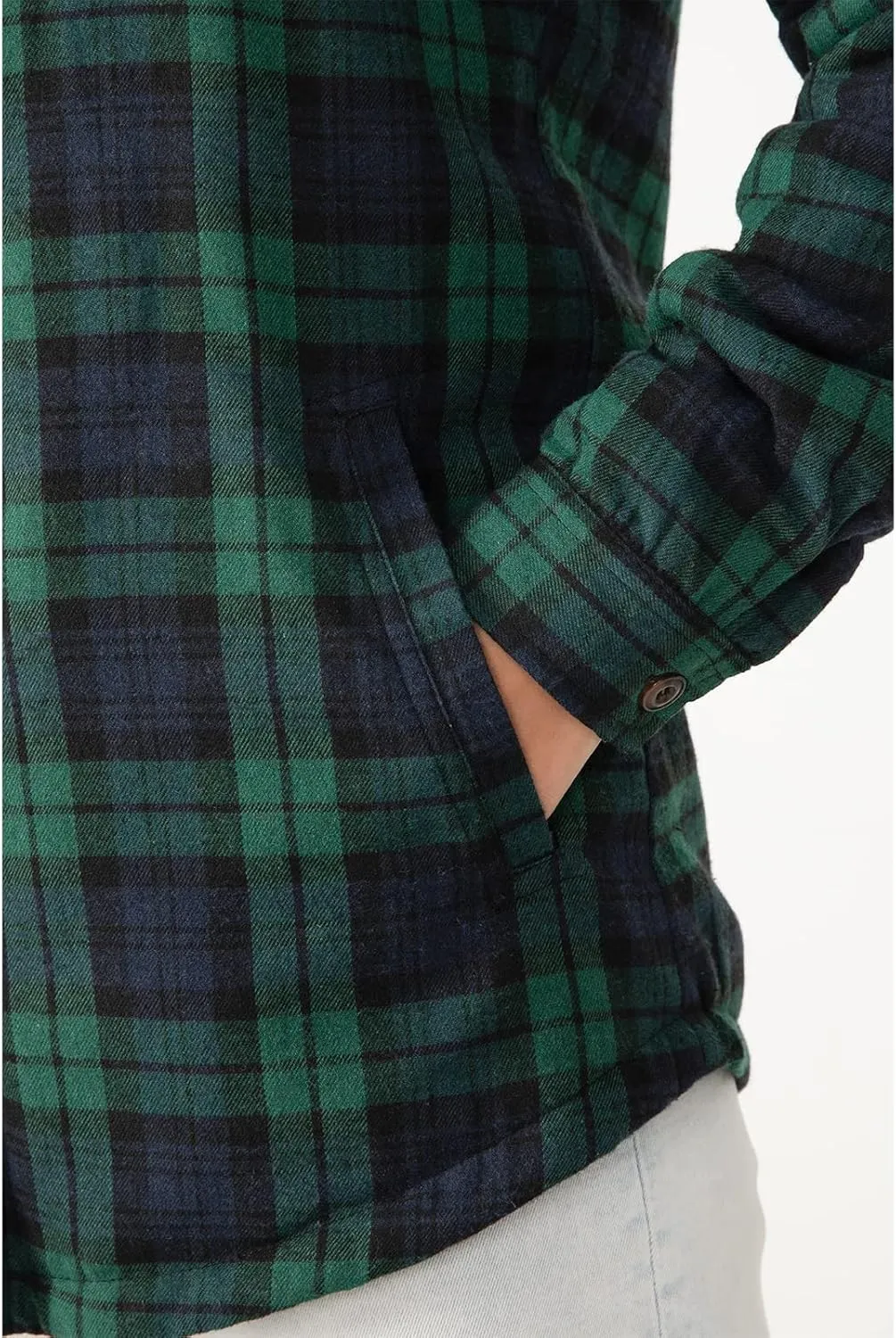 ZENTHACE Women's Sherpa Lined Plaid Flannel Jacket Button Down Hooded Flannel Shirt Jacket Warm Shacket(All Sherpa Lining)