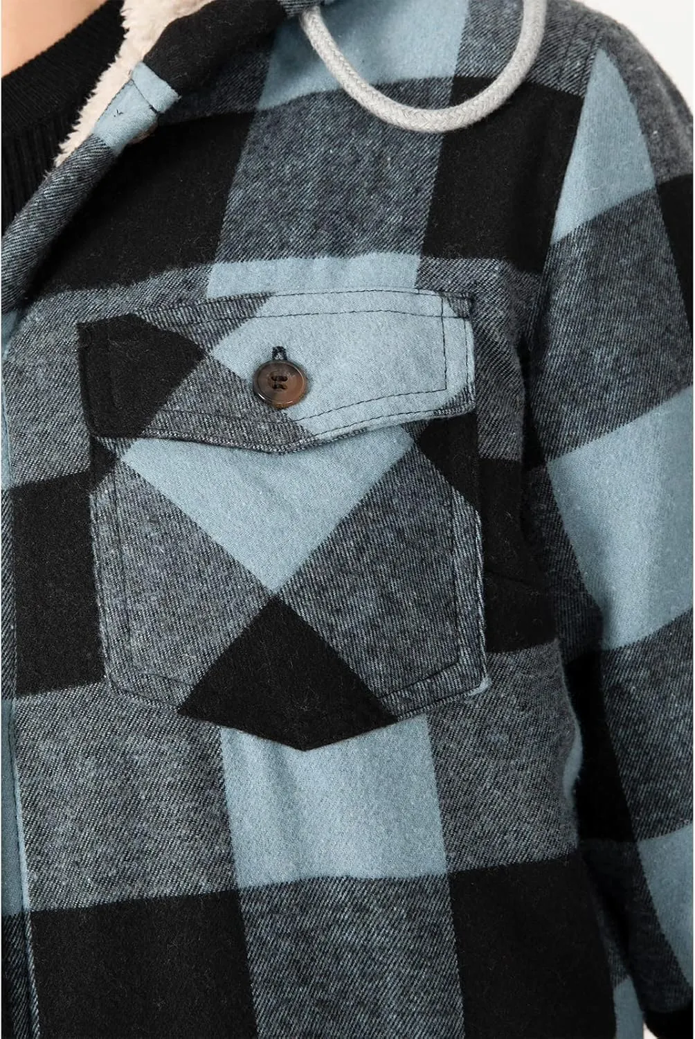 ZENTHACE Women's Sherpa Lined Plaid Flannel Jacket Button Down Hooded Flannel Shirt Jacket Warm Shacket(All Sherpa Lining)